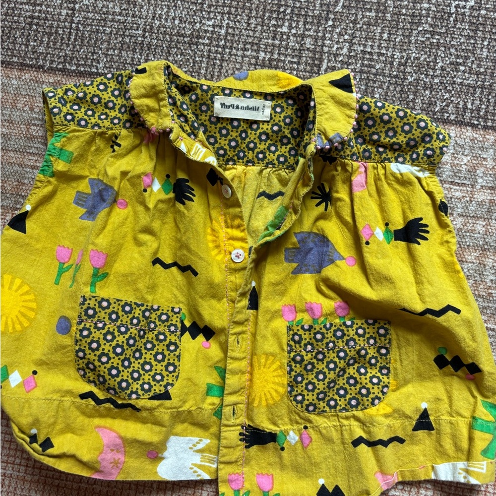 Misha And Puff Yellow Floral Pocket Button-Front Top
